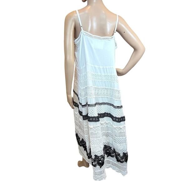 By Anthropologie Whimsigoth Boho Tiered Maxi Dress Contrast Crochet Lace SZ L - Picture 12 of 16